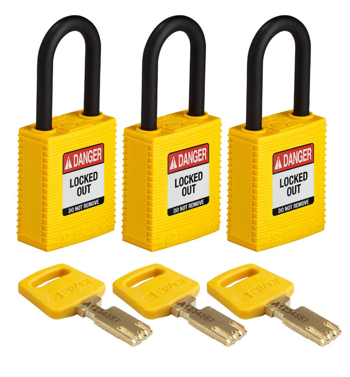 Brady (NYL-YLW-38PL-KA3PK) SafeKey Nylon Lockout-Vorhängeschloss Mit Nylon Bügel 38.00 mm Gelb KA -