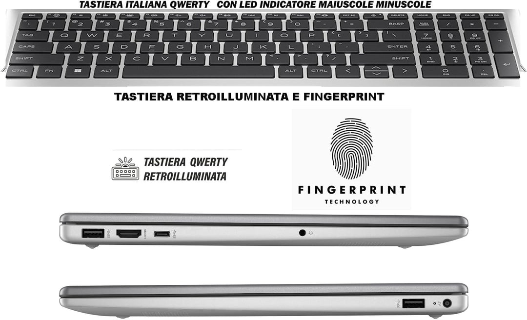 HP 250 G9 Notebook Ultra Silenzioso, RAM 16GB, SSD 512GB, Display FullHD 15.6", Intel N6000 4 Core d