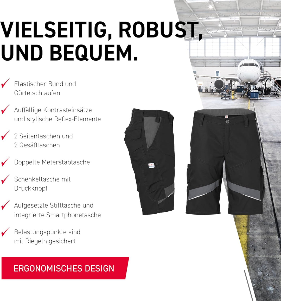 KÜBLER Workwear KÜBLER ACTIVIQ Arbeitsshorts schwarz, Grösse 46, Herren-Arbeitsshorts aus Mischgeweb