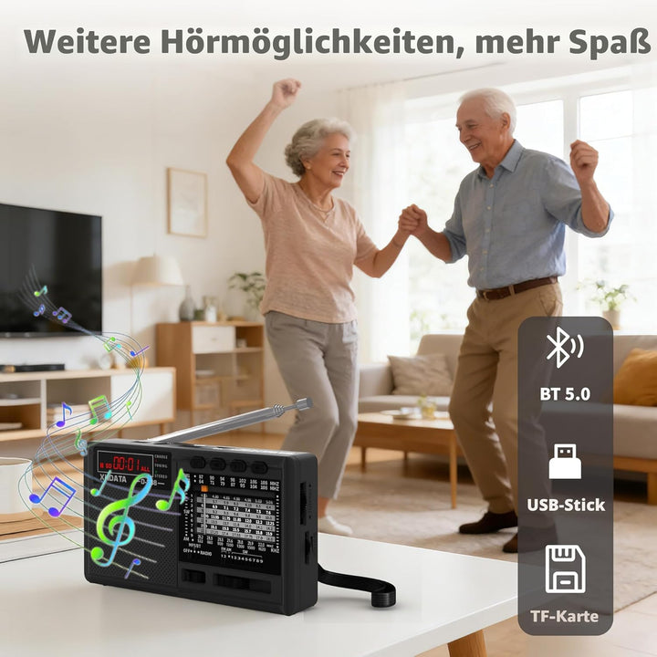 XHDATA D368 kleines Radio Nostalgie Batterieradio Mini Tragbare Radios Bluetooth Transistorradio UKW
