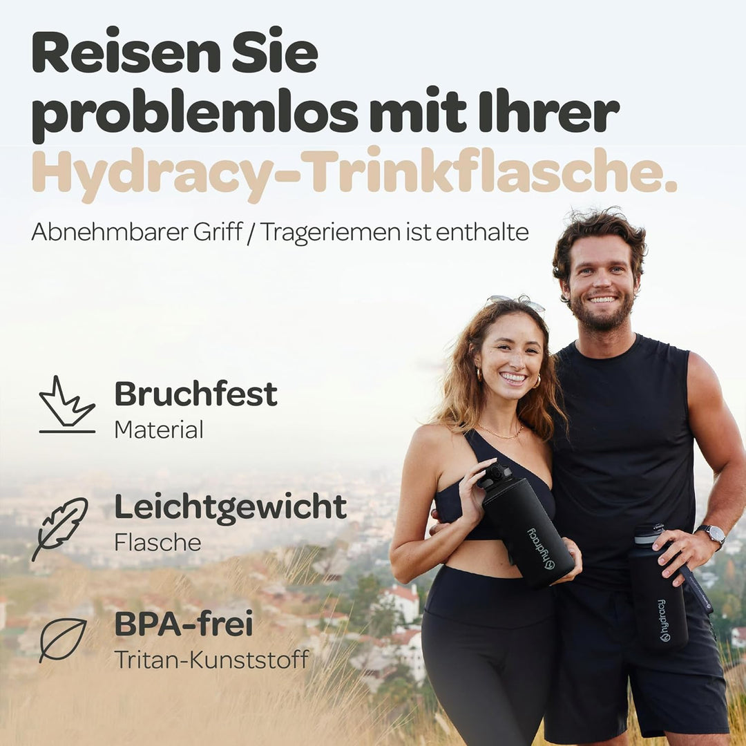 Hydracy Trinkflasche mit Strohhalm und Zeitmarkierung - 2L Wasserflasche - BPA-freie Trinkflasche -