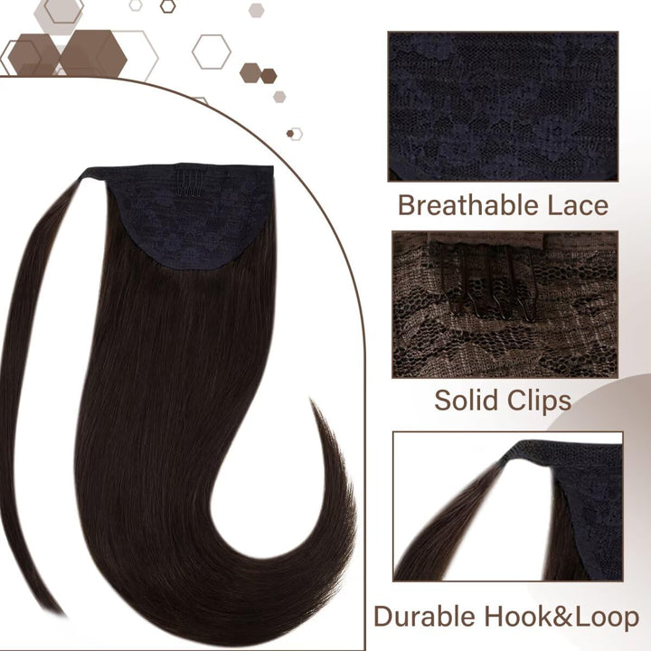 Hetto Extensions Echthaar Zopf Natur Schwarzbraun 40cm 80g - Zopfverlängerung mit Hoher Frisur-Stabi