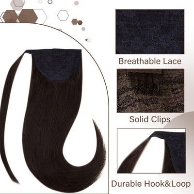 Hetto Braun Echthaar Zopf Extensions Wrap Around Echthaar Extensions Ponytail Dunkelstes Braun Pferd
