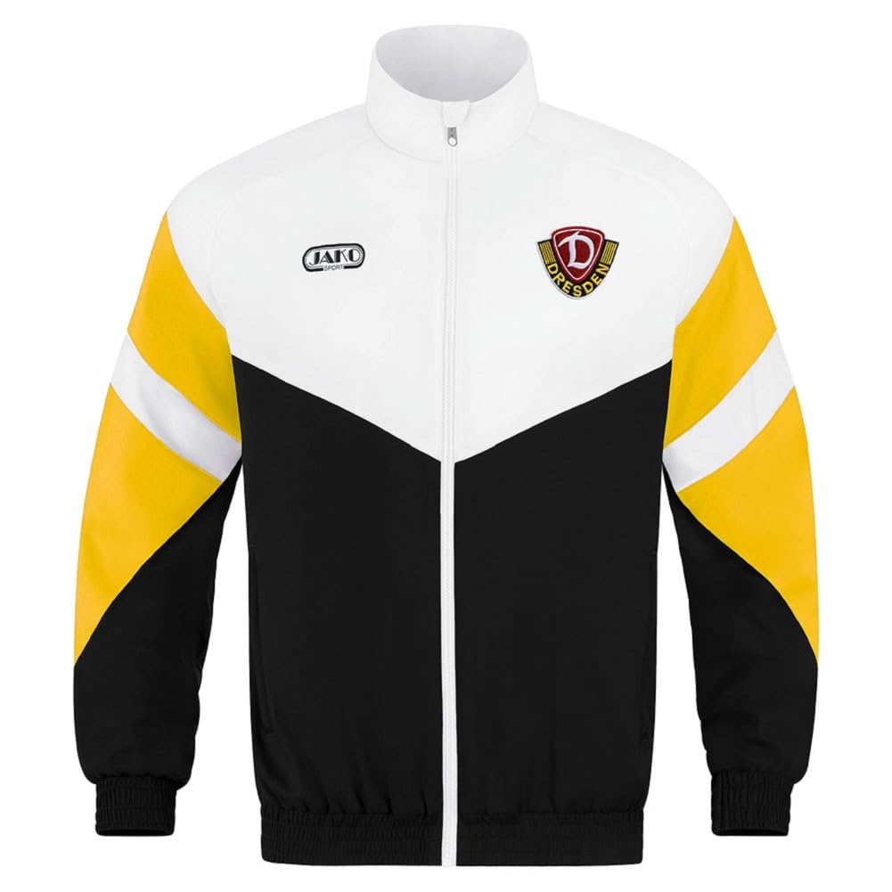 JAKO SG Dynamo Dresden Retro Jacke Freizeitjacke Trackjacket XXL Black/White/Yellow, XXL Black/White