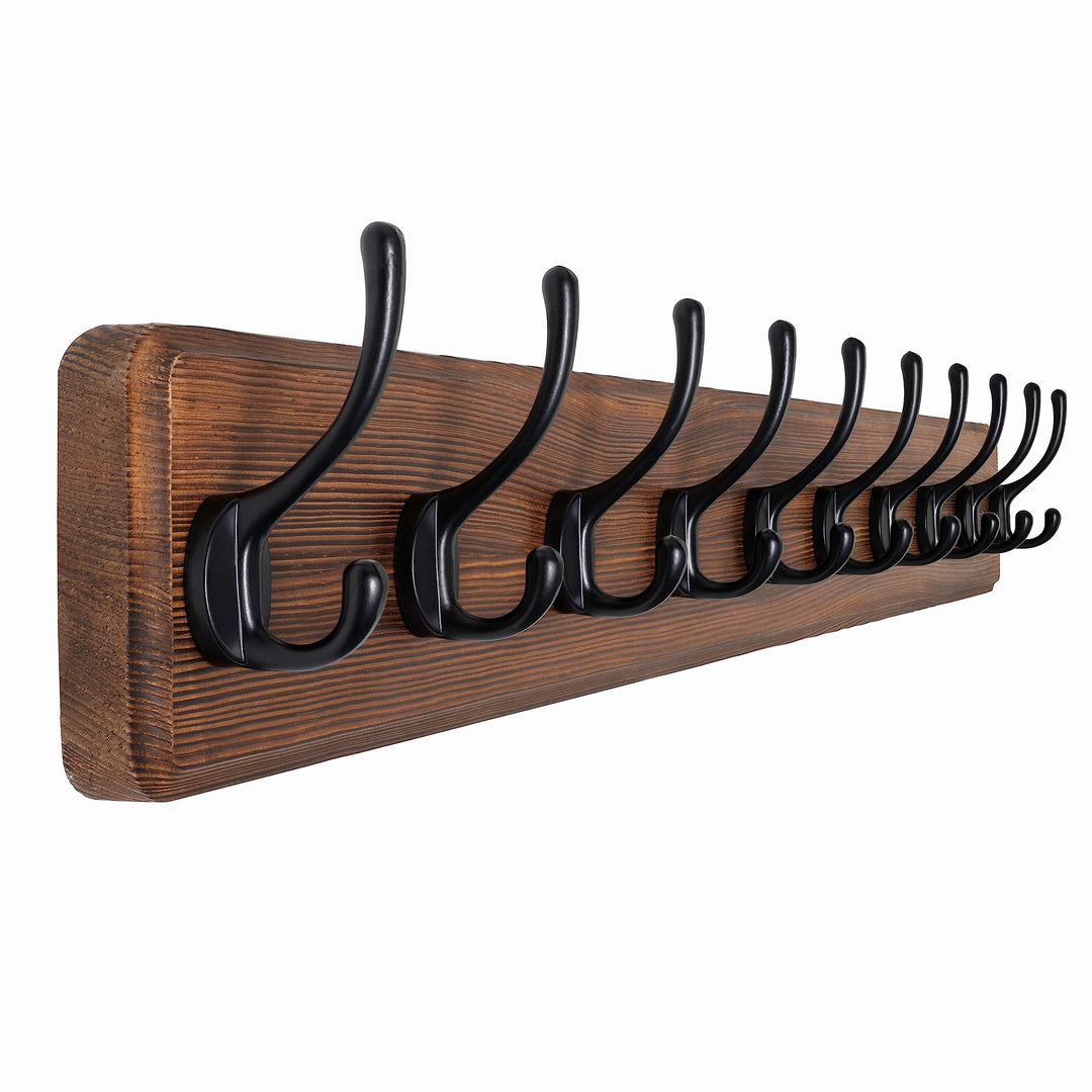 SKOLOO Garderobenleiste Holz Braun, 98 cm langer, hölzerner Kleiderhaken Wand, Rustikaler Stil, Stab