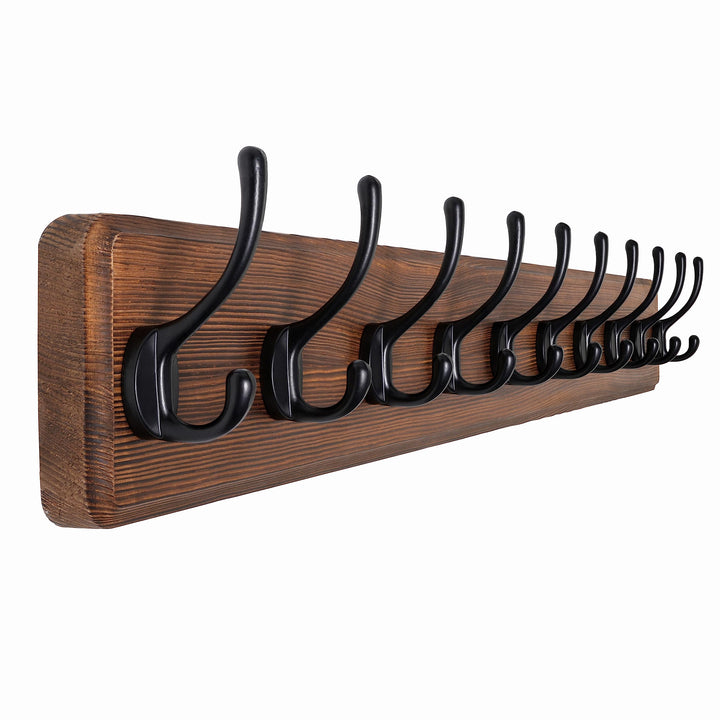 SKOLOO Garderobenleiste Holz Braun, 98 cm langer, hölzerner Kleiderhaken Wand, Rustikaler Stil, Stab