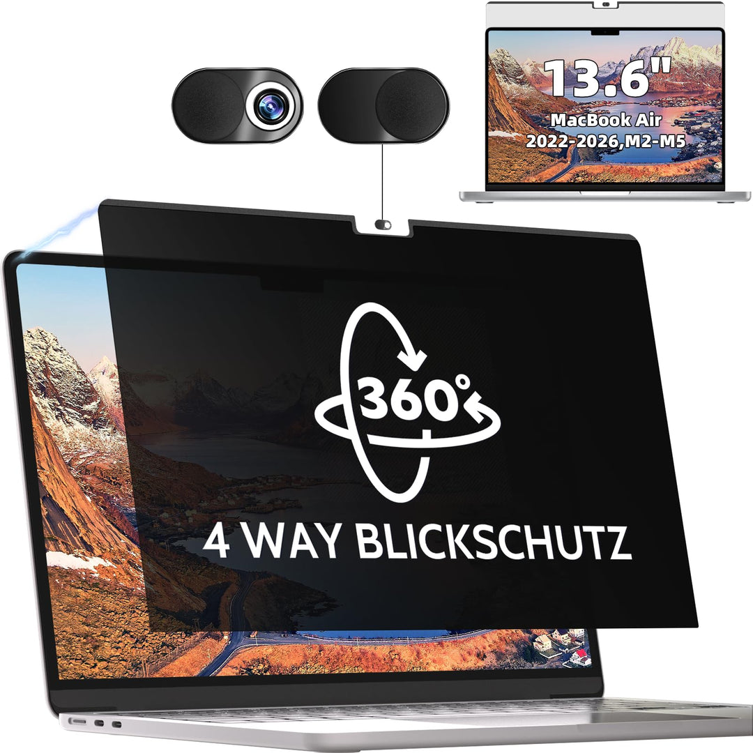 Mamol 360° Magnetischer Blickschutzfilter für MacBook Air 13.6 Zoll 2022-2026 (M2/M3/M4/M5 Chip), 4-