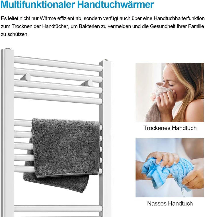Heilmetz Handtuchtrockner Badheizkörper 1000 x 400 mm Weiss Handtuchheizkörper für Wasser Heizkörper