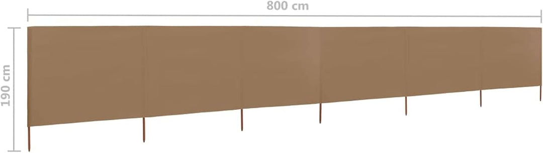 Strand-Windschutz, 6 Paneele, Stoff, Taupe, 800 x 160 cm, Zelt, Camping, Sonnenschutz, Privatsphäre,