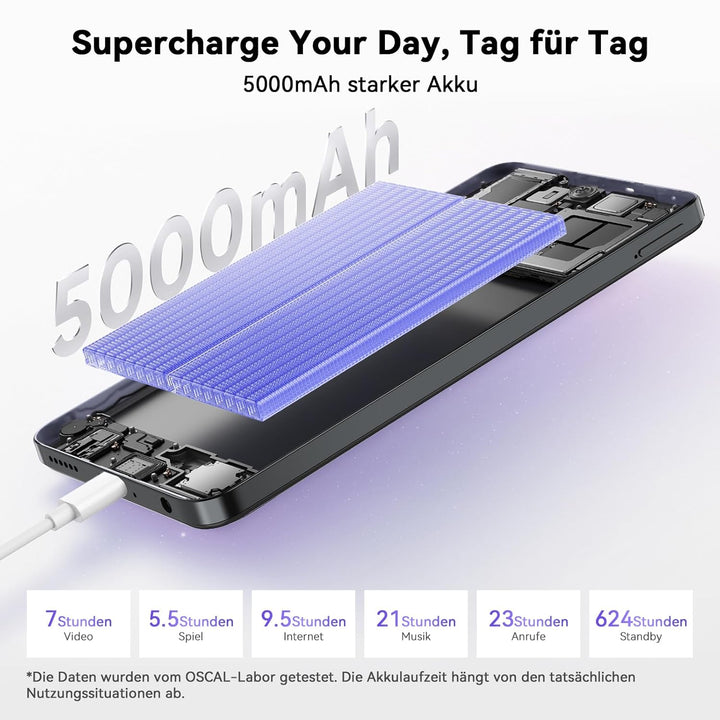 OSCAL Flat 2C Handy Ohne Vertrag Android 14, 6GB+64GB/2TB TF, Octa-Core 6,56" HD+, 5000mAh Akku, 13M