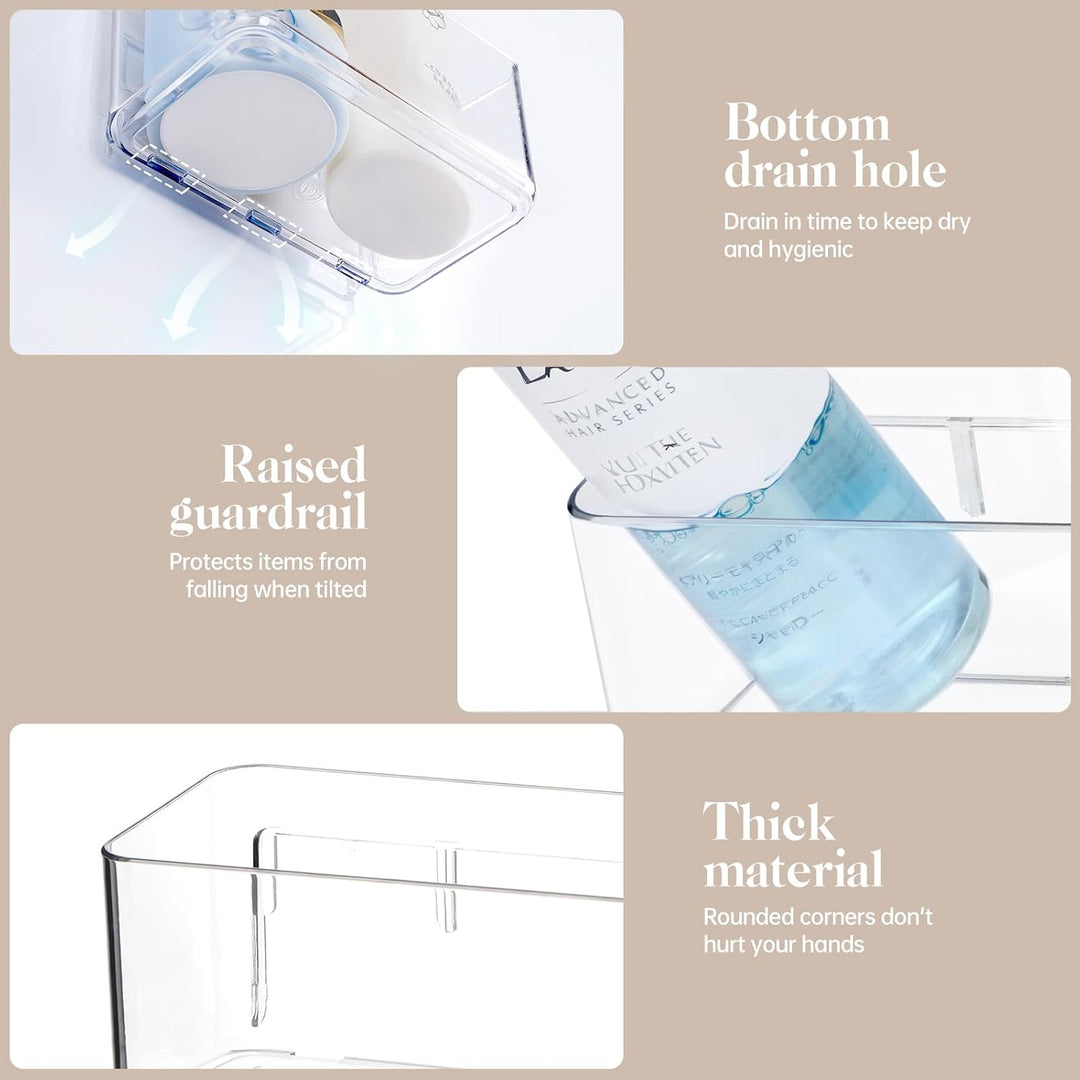 PAVSTINE Duschablage ohne Bohren Transparent, 2 Stück Duschregal Badezimmer Organizer mit Ablauföffn