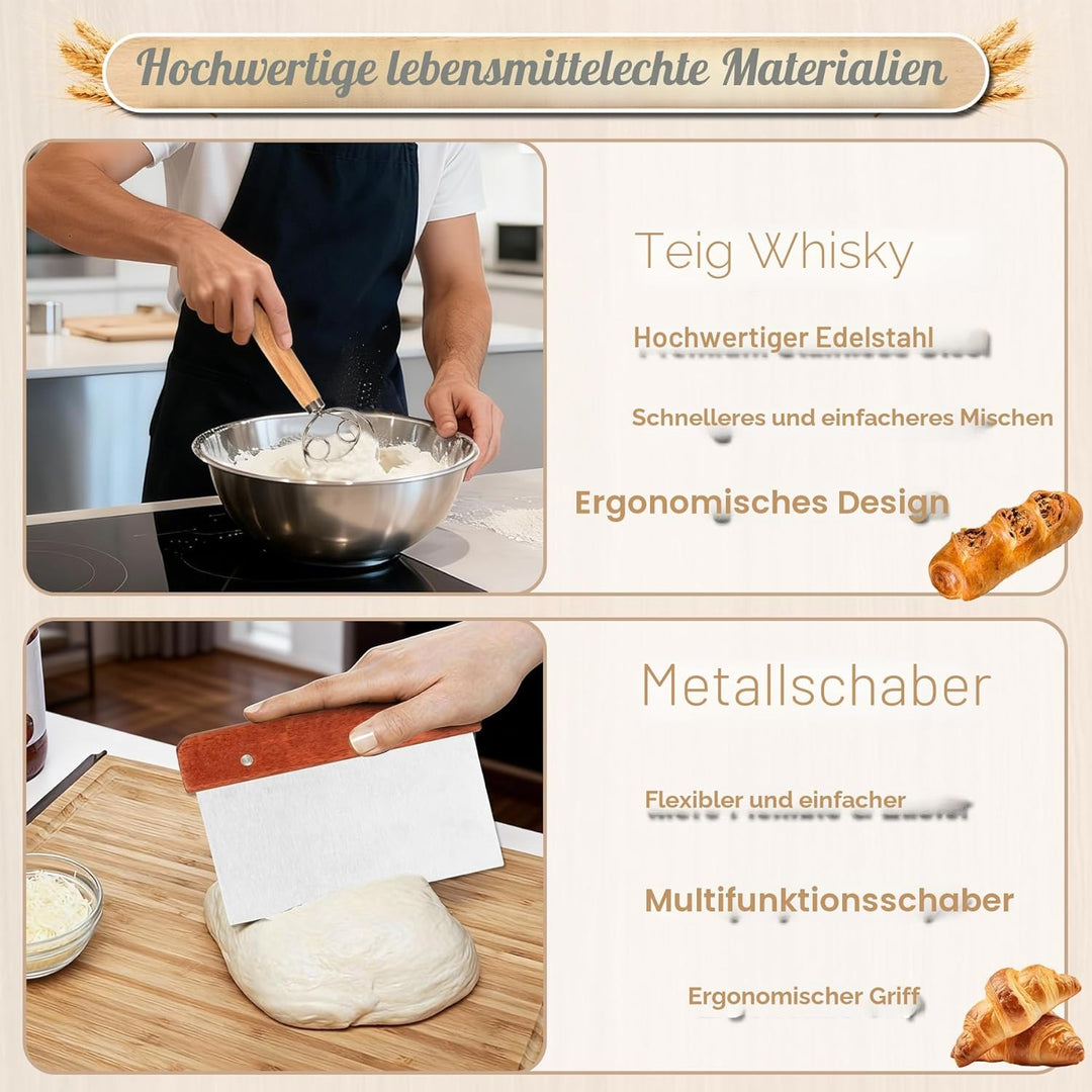 Gärkörbchen,Brot Gärkorb Set,23cm Rund & 25cm Oval Brotkörbchen,100% Natürlichem Rattan, inkl. Teigs