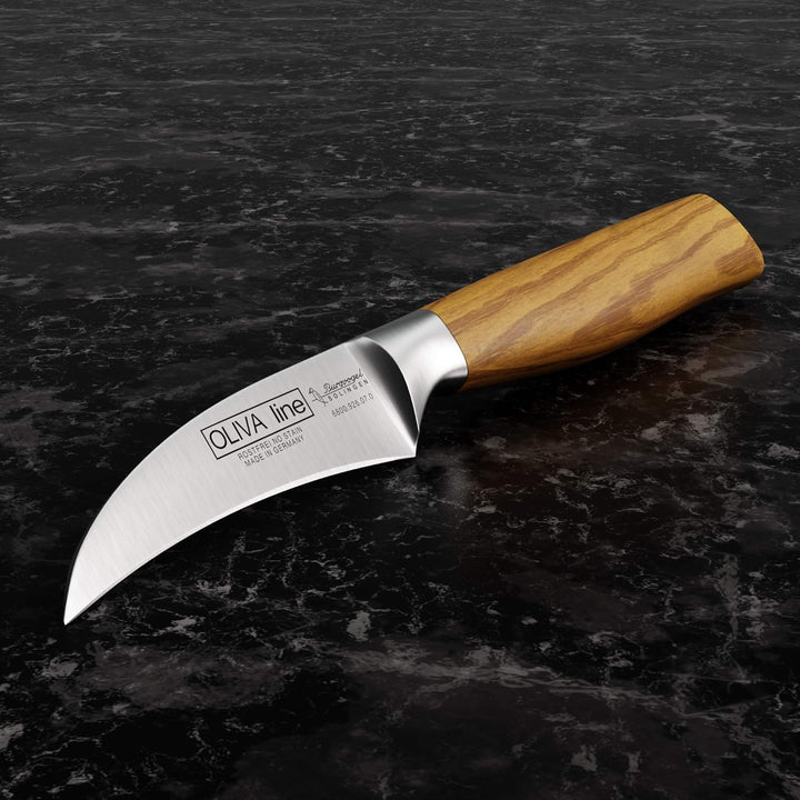 Burgvogel Solingen Tourniermesser 7 cm geschmiedet Olivenholz, Oliva Line, rostfrei, deutsches Schäl