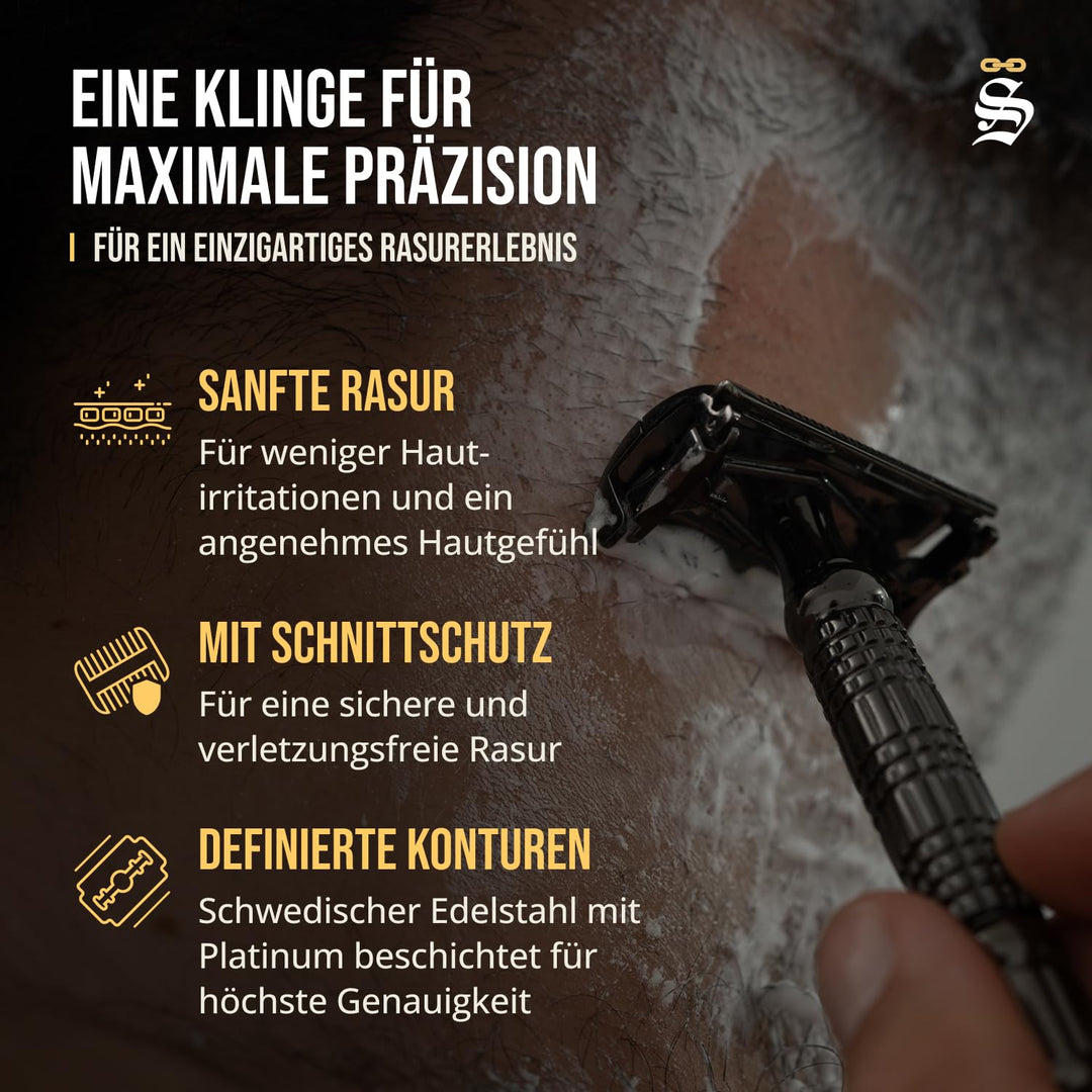 Störtebekker® Premium Rasierhobel im handgefertigten Leder-| Rasier-Set mit 10 Rasierklingen, Reise-