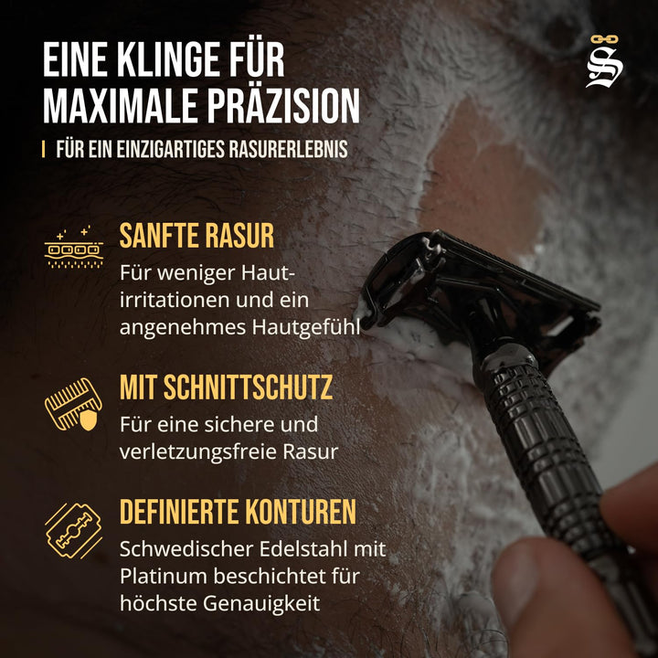 Störtebekker® Premium Rasierhobel im handgefertigten Leder-| Rasier-Set mit 10 Rasierklingen, Reise-