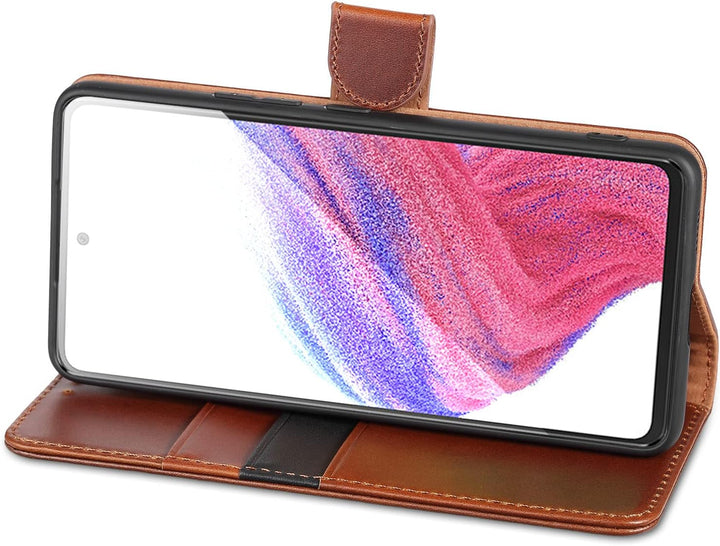 LENSUN Echtleder Hülle für Samsung Galaxy A53, Handyhülle [Echtes Leder] [Magnetverschluss] [RFID Sc