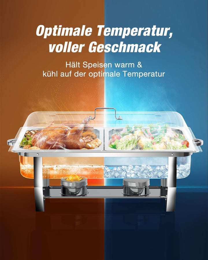 WARMOUNTS Chafing Dish Buffet Set 9L, Edelstahl Speisenwärmer für Catering, Hochglanzpoliert, Klappb