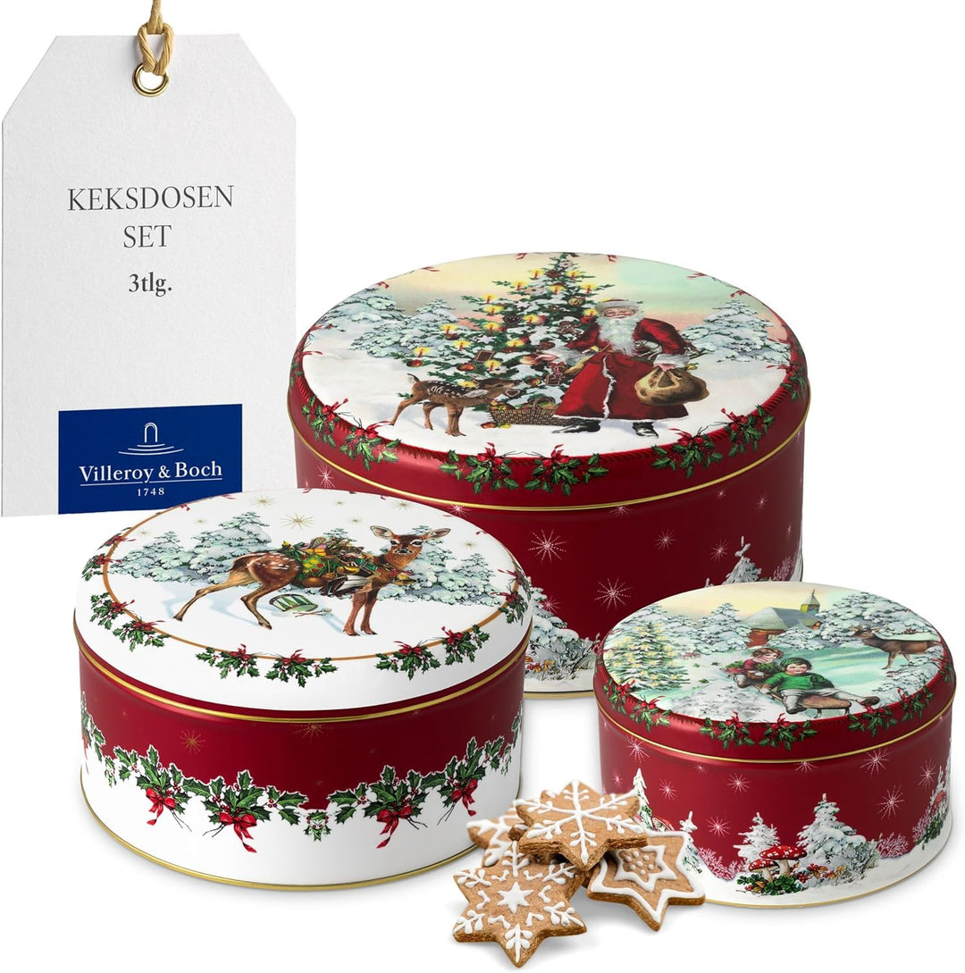 Villeroy & Boch – Winter Collage Accessoires Gebäckdosen Set 3 teilig Weihnachten, Dosen, Keksdosen,