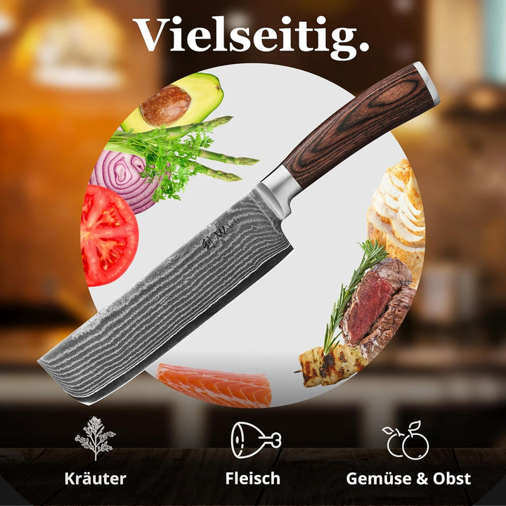 Wakoli EDIB Damastmesser Nakirimesser 17,50 cm Klinge extrem scharf aus 67 Lagen I Damast Küchenmess