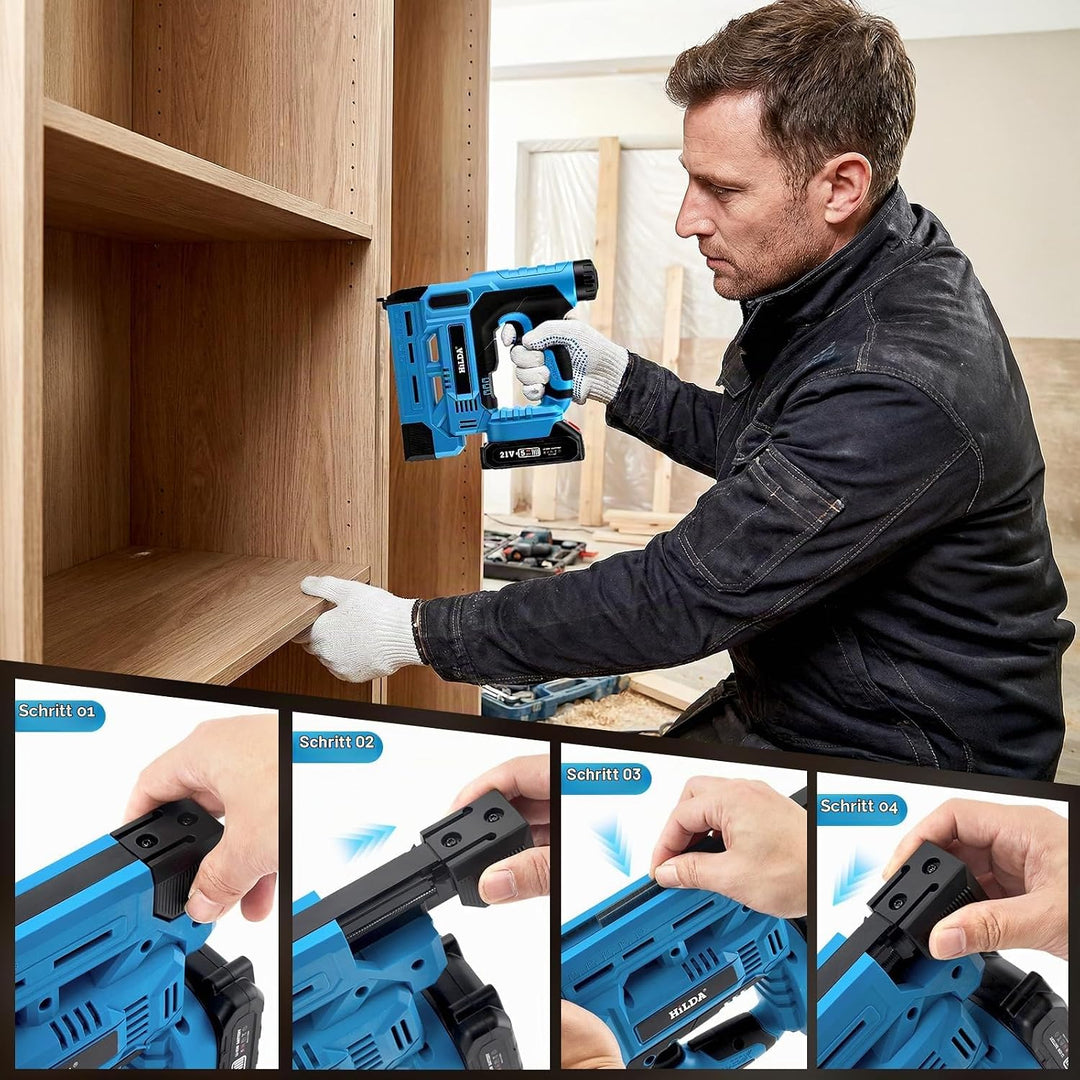 Akku Nagler Set, 2-in-1 18GA Elektrotacker mit 2x 2,0Ah Akkus, Ladegerät &amp;1000 Nägeln+1000 Klammern,