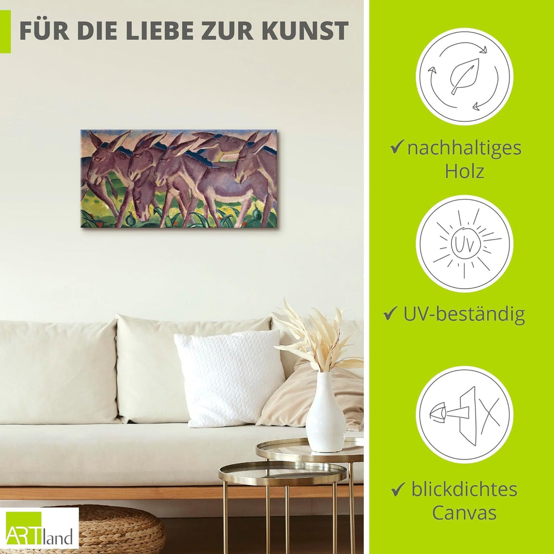 ARTland Leinwandbilder Wandbild Bild auf Leinwand 100x50 cm Wanddeko Tiere Esel Herde Eselfries 1911