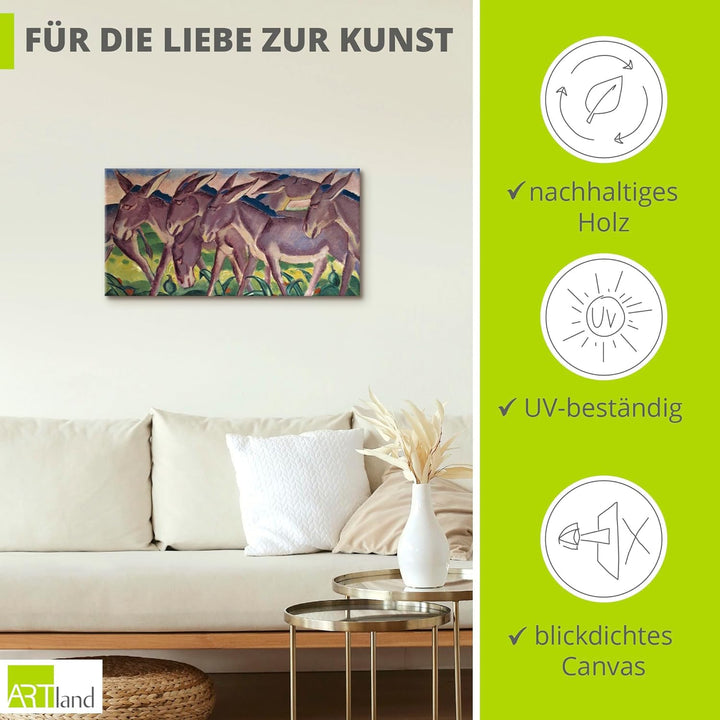ARTland Leinwandbilder Wandbild Bild auf Leinwand 100x50 cm Wanddeko Tiere Esel Herde Eselfries 1911