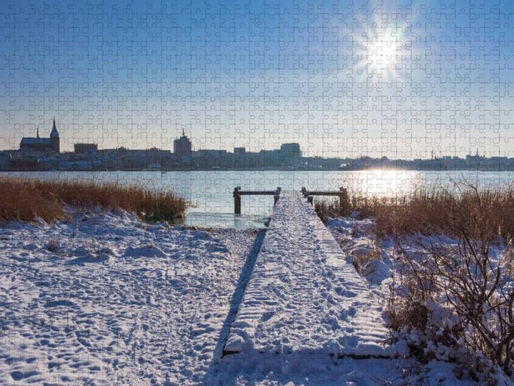 CALVENDO Puzzle Winter an der Warnow in Rostock 1000 Teile Lege-Grösse 64 x 48 cm Foto-Puzzle Bild v