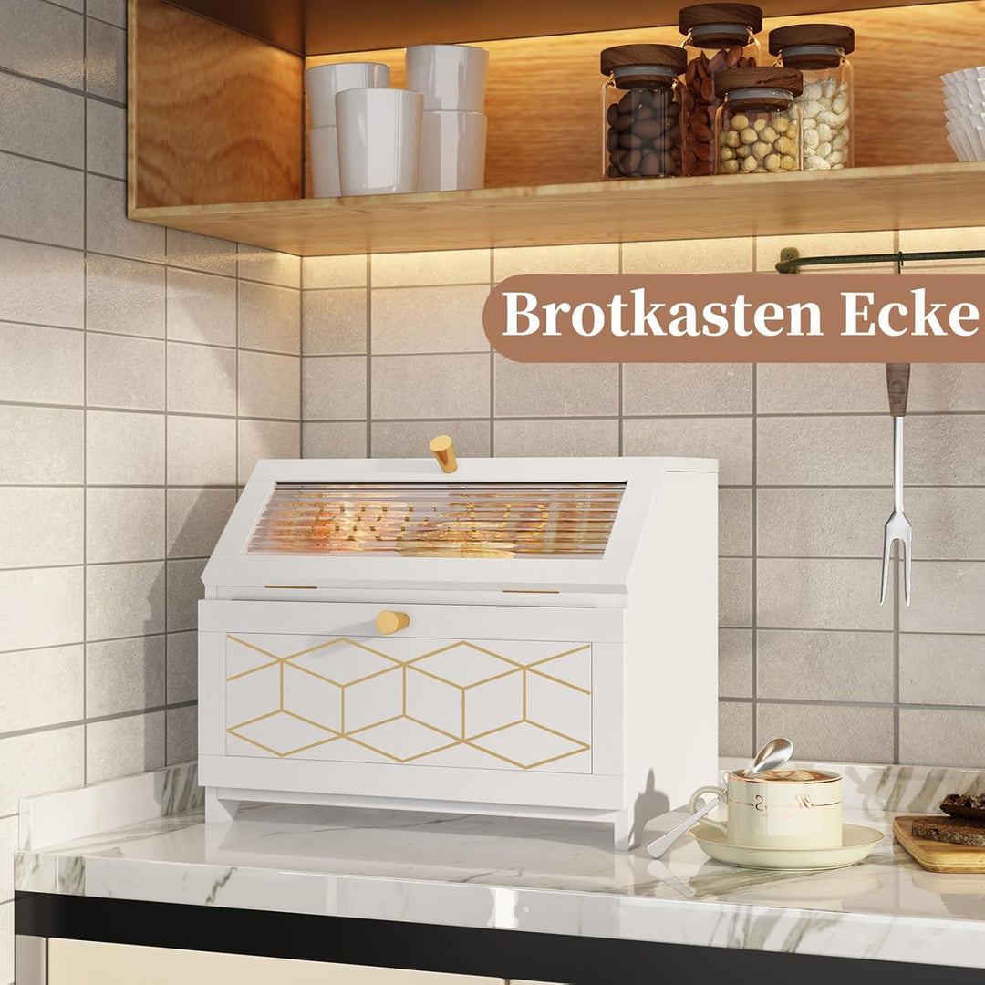 Brotkasten Holz, 2 Etagen Brot Aufbewahrungsbox, Weiss Brotkasten Gross Mit Transparentem Fenster Br