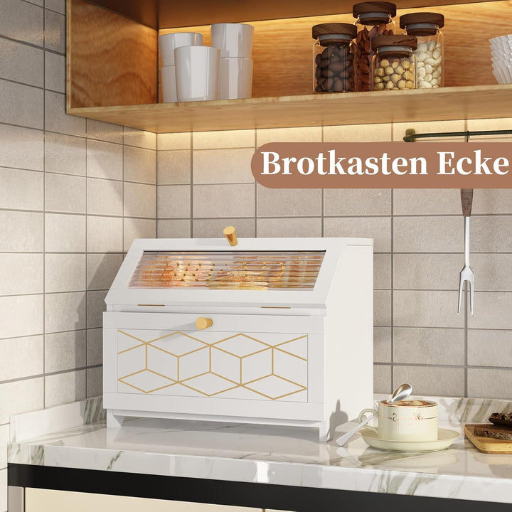 Brotkasten Holz, 2 Etagen Brot Aufbewahrungsbox, Weiss Brotkasten Gross Mit Transparentem Fenster Br