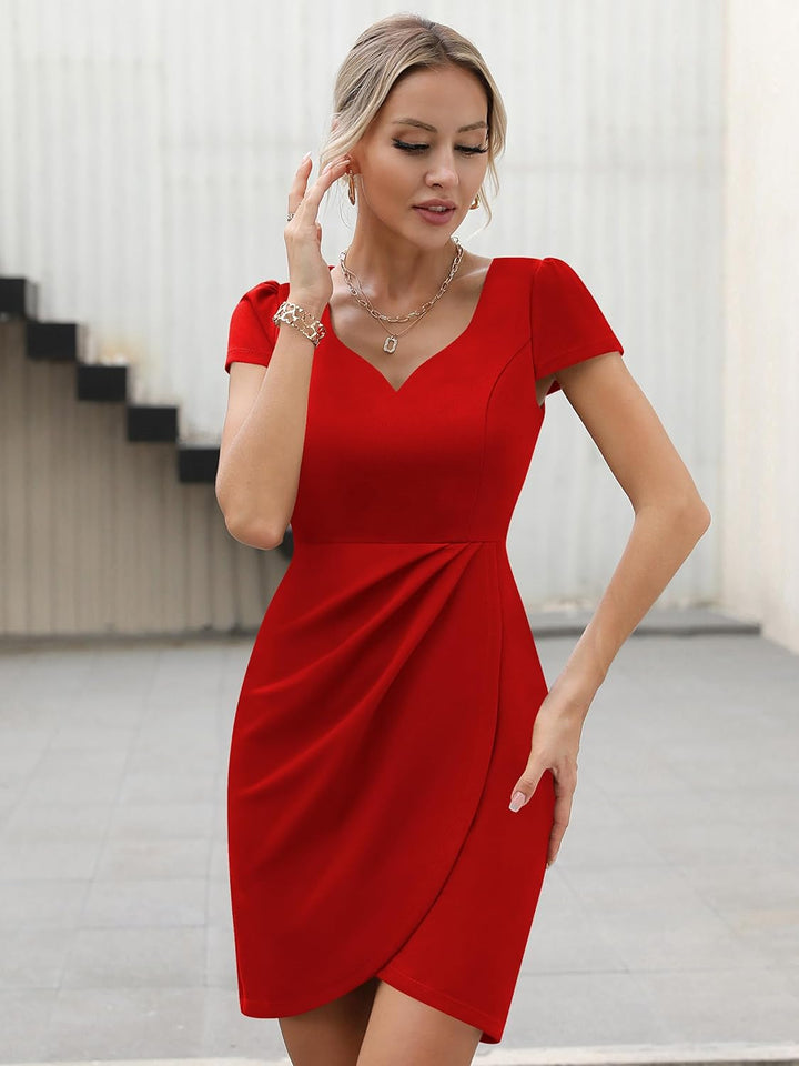 Missufe Damen Cocktailkleid Partykleid Hochzeitsgast Wickelkleid Minikleid Bodycon Elegant Sommerkle