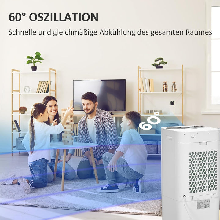 HOMCOM 3 in 1 Luftkühler mit Luftbefeuchtung Wasserkühlung 15L 60° oszillierendes Ventilator 65W mit