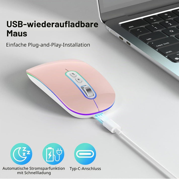 cimetech Bluetooth Maus kabellos (Bluetooth 5.1 + USB 2,4 GHz) LED Dual Mode- Wiederaufladbare Optis