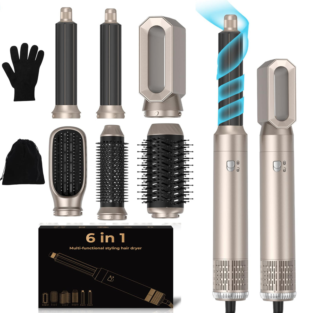 Haarstyler 6 in 1, 1000w Hairstyler Airstyler Haarstyling Geräte, Rundbürstenföhn Ionen Air Lockenst