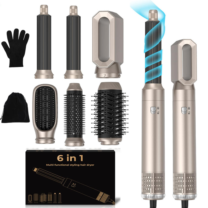 Haarstyler 6 in 1, 1000w Hairstyler Airstyler Haarstyling Geräte, Rundbürstenföhn Ionen Air Lockenst