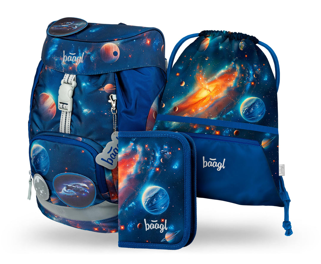 Baagl Schulranzen Jungen für 1. Klasse, Airy Schultasche Set 3-Teilig, Grundschule Schulrucksack für