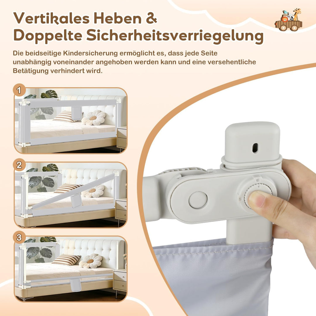 Bettschutzgitter 180×80 cm Rausfallschutz Bett – Bettgitter für Baby & Kleinkind, höhenverstellbar 6