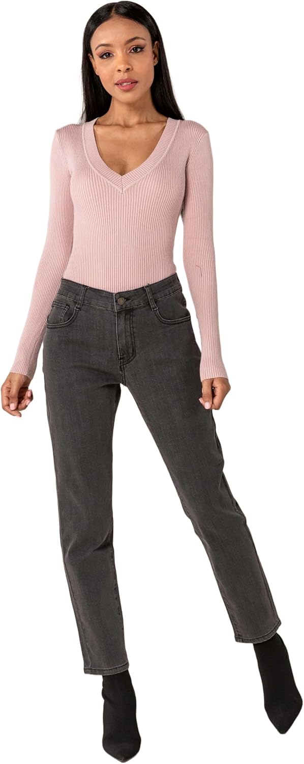 Nina Carter Q1806 Damen Boyfriend Jeanshosen HIGH Waist Used-Look Jeans Waschungseffekt XS Dunkelgra
