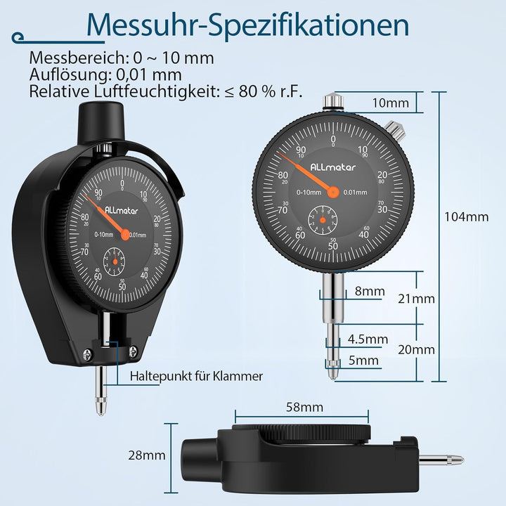 ALLmeter Bohrungslehre Messuhr Set Bohrungsmessgerät 50-160 mm Aluminiumlegierung Innendurchmesser M