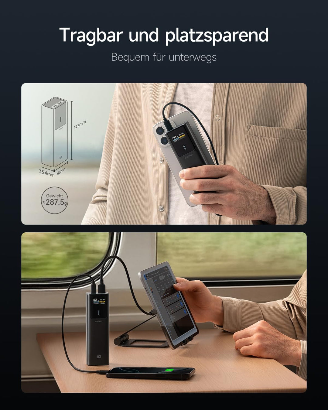 CUKTECH 10 100W Powerbank 10000mAh, Power Bank mit Digitales Display, externer Handyakku für iPhone