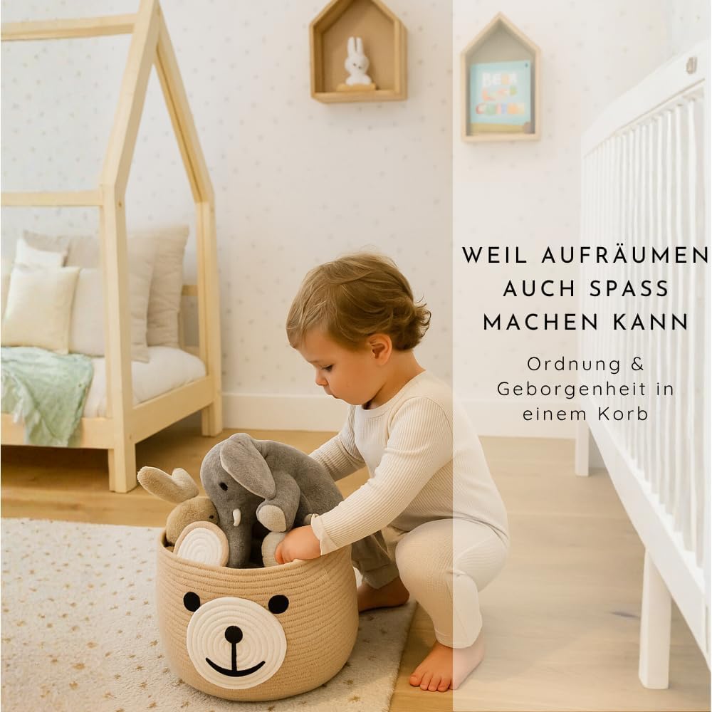 BELMIN Aufbewahrungskorb Kinder aus Baumwolle – Formstabiler, Waschbarer Wäschekorb für Spielzeug &