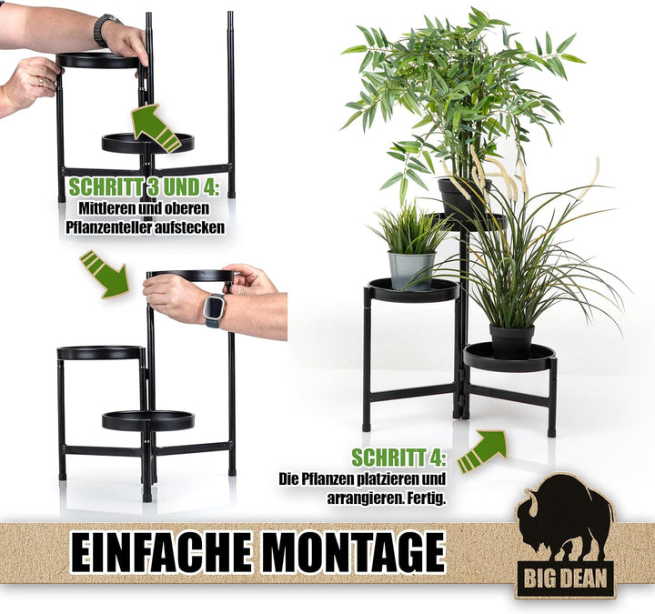 BigDean 3 Etagen Blumenständer klappbarer Pflanzenständer robuster Blumenständer Metall, 3 Etagen