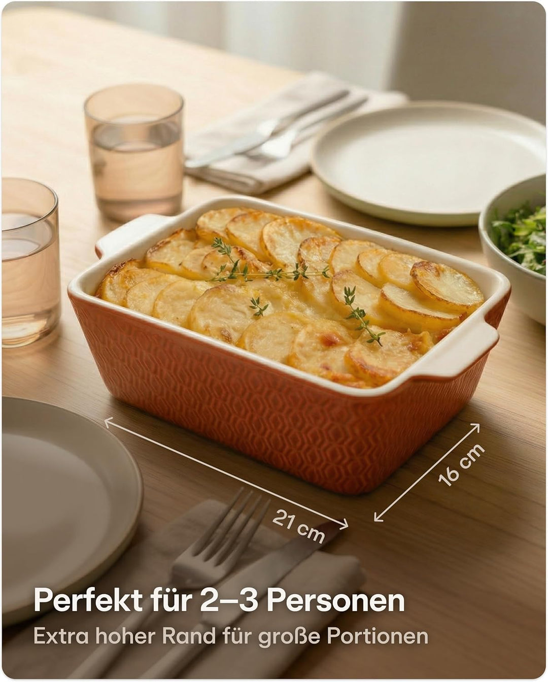 Praknu Auflaufform Klein aus Keramik für 2 Personen - Mini Auflaufform für Tiramisu &amp; Auflauf - Extr