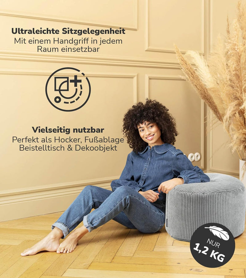 mokebo® Pouf, Hocker o. Sitzhocker aus Cord 30x50 cm &