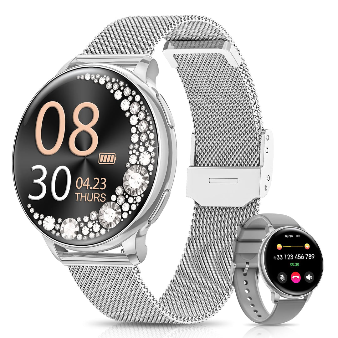 RUXINGX Smartwatch Damen, 1.27" Smart Watch Rund mit Telefonfunktion, 24H SpO2 Pulsuhr, Fitnessuhr m