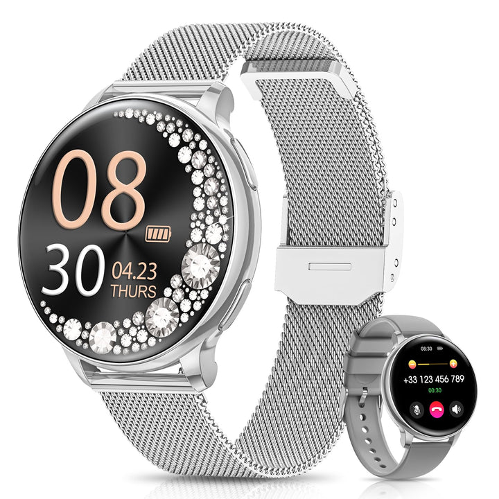 RUXINGX Smartwatch Damen, 1.27" Smart Watch Rund mit Telefonfunktion, 24H SpO2 Pulsuhr, Fitnessuhr m