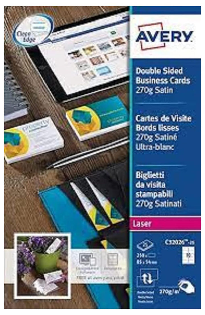 Avery C 32026–25-cartes Visitenkarten doppelseitig Satin 32026–25 250 Karten (C), 25