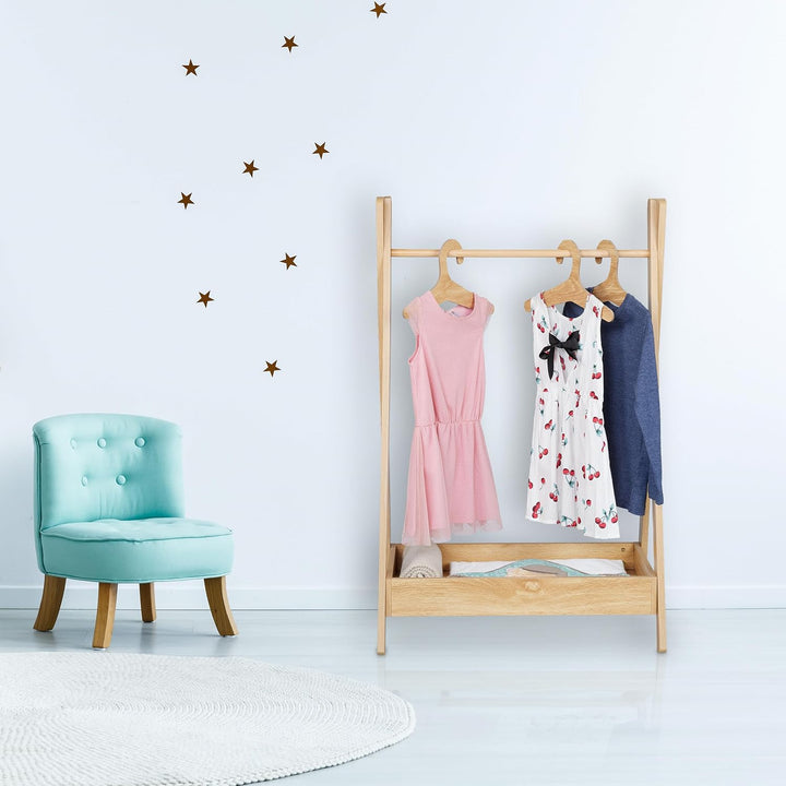 Relaxdays Kleiderständer Kinder, HBT 98,5 x 62 x 40 cm, 3 Kleiderbügel, Kleiderstange & Ablage, Kind