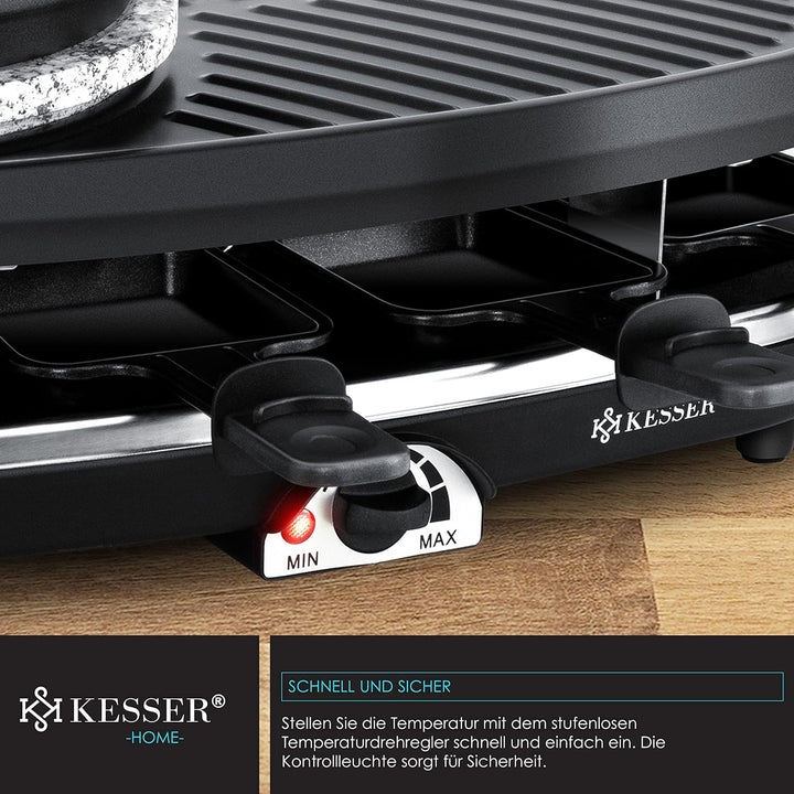 KESSER® 3in1 Raclette-Grill mit Naturgrillstein, Grillplatte und Fondue, Tischgrill für 8 Personen,