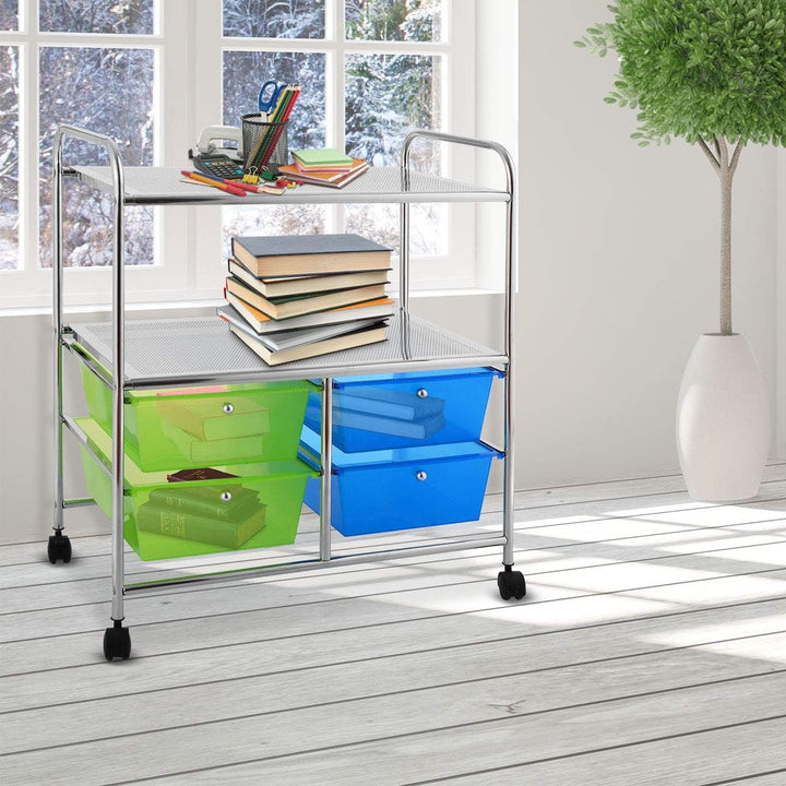 COSTWAY Rollwagen mit 4 stapelbaren Schubladen, Schubladenwagen Rollcontainer mit Metallgestell und