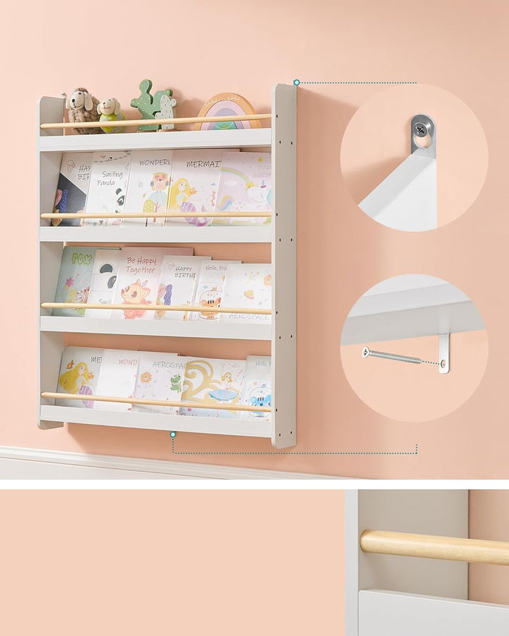 SONGMICS Bücherregal Kinder, Kinderregal mit 4 Ebenen, Spielzeugregal, Wandregal, für Kinderzimmer,